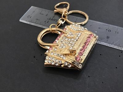 Purse Keychain Pink clear Rhinestone