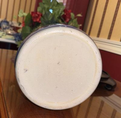 Large Cylindrical Blue and White Vase with Dried Flowers