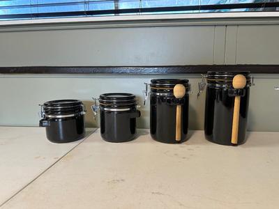 4 PIECE BLACK CERAMIC CANISTERS