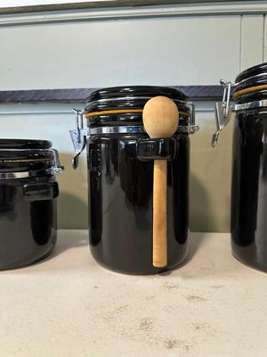4 PIECE BLACK CERAMIC CANISTERS