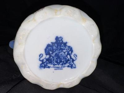 Antique Ironstone Victoria Ware Gold Thumbprint Blue and White Pitcher