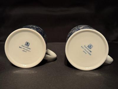 2 Vintage Takahashi Japan Asian Blue & White Floral Mug Set
