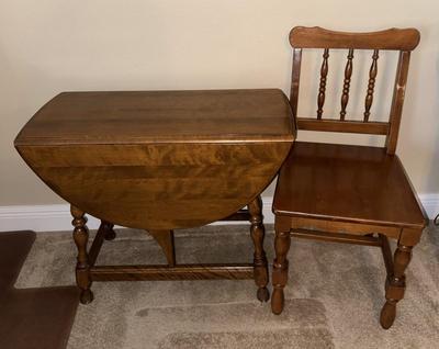 Child Size Chair and Drop Leaf Table With Swing Arms