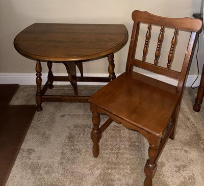 Child Size Chair and Drop Leaf Table With Swing Arms