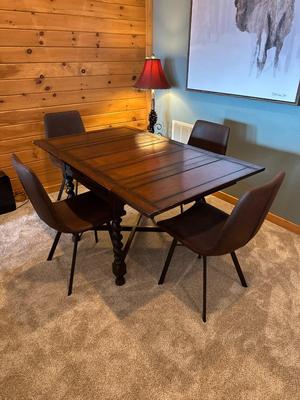 Sale Photo Thumbnail #73: Vintage Drop Leaf Wood Table With Barley Twist Legs.  Chairs are NOT INCLUDED WITH THE TABLE.  Chairs are listed separately.