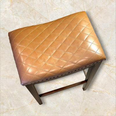 Sale Photo Thumbnail #107: Pair of Solid Wood, Brown Quilted Saddle Bar Stools with Nail Head Trim
Made in Vietnam.
Height: 30"
Seat 19" x 13"