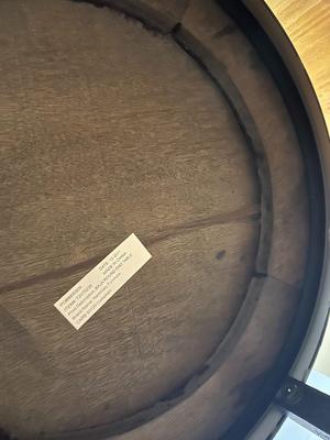 Sale Photo Thumbnail #9: Rustic Style Round Two Tier End Table with Black Metal Frame
Hammary Furniture
M'ments: 
Height 23"
Diameter 17.5"