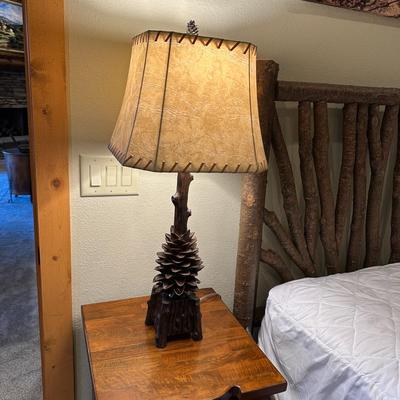 Sale Photo Thumbnail #144: Rustic Pinecone and Log Style Base Lamp with a Leather Look, Laced Shade Choice #1,
32" Tall; 5 1/2" Wide at Base