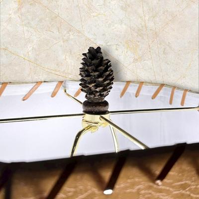 Sale Photo Thumbnail #149: Rustic Pinecone and Log Style Base Lamp with a Leather Look, Laced Shade Choice #2,
32" Tall; 5 1/2" Wide at Base