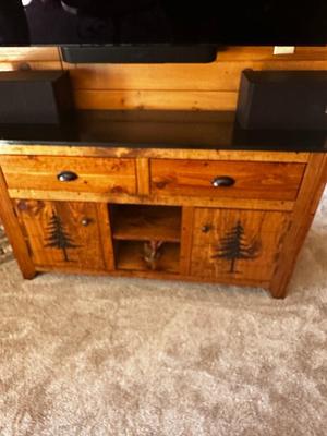 Sale Photo Thumbnail #158: Wooden Pine Tree Console Table  This is a Black Forest Decor Exclusive Pine Console Table with a fixed shelf.  Made in the USA
57"W x 15"D X 34" H