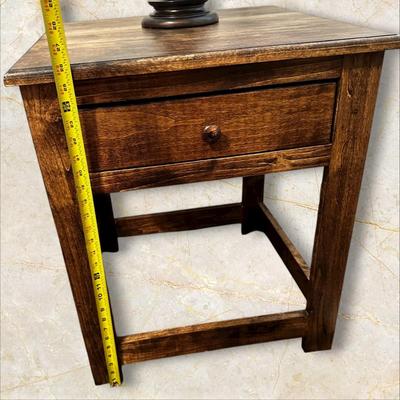 Sale Photo Thumbnail #195: Side / End Table with 1 Drawer #2 Like New (BR2)
Measurements as shown: Height 28" - Width: 22' - Depth 22"
Not solid wood, excellent condition.