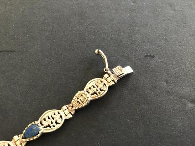 Marked 950 Tennis Bracelet Blue Stone Locking