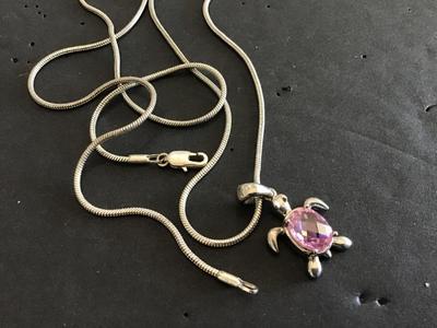 Non Magnetic Turtle Silver Pendant and Chain