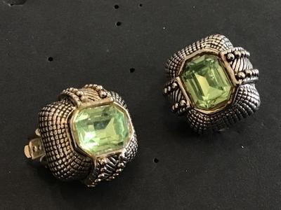 Chunky peridot color Clip on Earrings