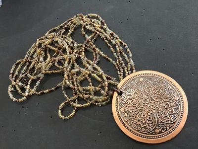 Glass Beaded Copper Style Pendant Necklace