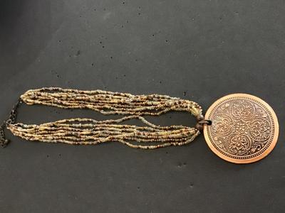 Glass Beaded Copper Style Pendant Necklace