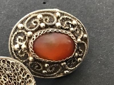 Beautiful Vintage Stone Earrings in Filagree Setting Screw back