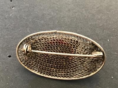 Vintage Oval Filagree Stone Brooch