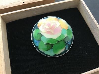 Vintage Japanese Foil Cloisonne Enamel Brooch/ Pendant in Box