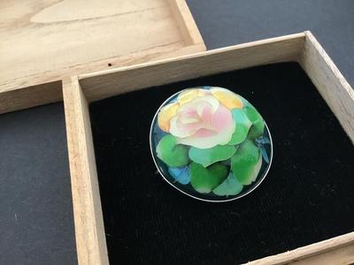 Vintage Japanese Foil Cloisonne Enamel Brooch/ Pendant in Box