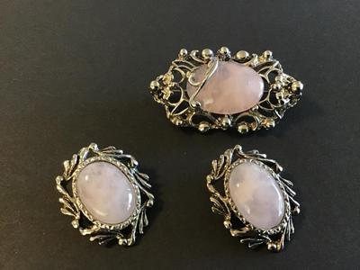 Pink Quartz Earrings and Brooch