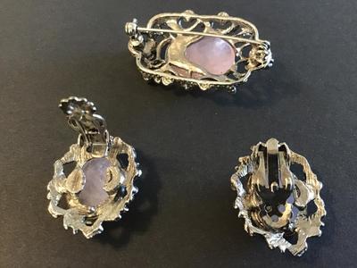 Pink Quartz Earrings and Brooch