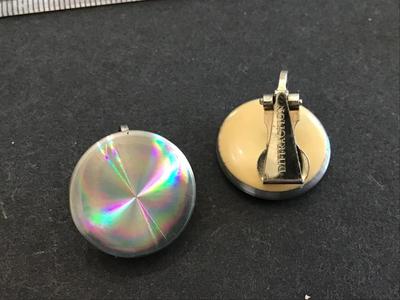 Vintage Diffaction Iridescent Clip on Earrings. Marked