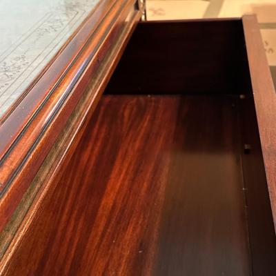 Sale Photo Thumbnail #237: Eglomise Handcrafted 3 Drawer Dresser by Theodore Alexander
Measurements: 46" WIde x 34" Tall x 20" Deep
"Eglomise" refers to a decorative technique using glass with metallic leaf applied to the reverse which Alexander used for many of his pieces.