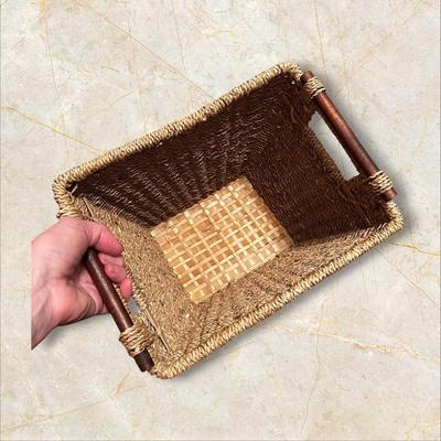 Sale Photo Thumbnail #273: Wicker Waste Basket w Wooden Handles & Woven Base- 11" Tall
Excellent condition.