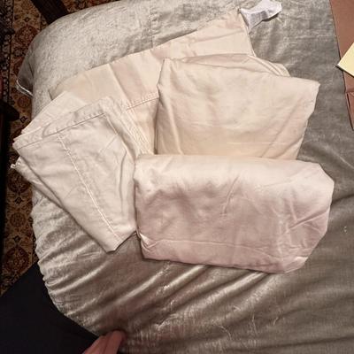 Sale Photo Thumbnail #241: Queen Size Creme Colored Sheet Set- a flat, 2 fitted, and some pillowcases