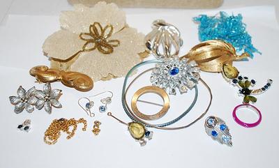 Jewelry Making/Crafts Assortment of Stones, Brooches, Etc.-- for Repair or Replacements