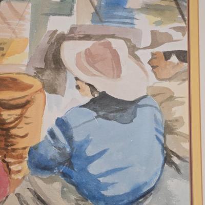 LOT 506B: Artist Signed Framed Print Depicting a Lively Market Scene
