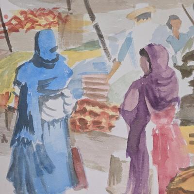 LOT 506B: Artist Signed Framed Print Depicting a Lively Market Scene