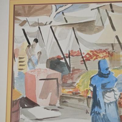 LOT 506B: Artist Signed Framed Print Depicting a Lively Market Scene