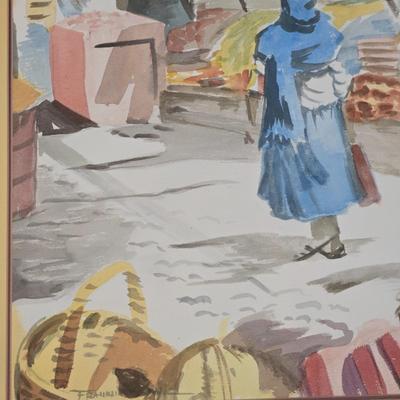 LOT 506B: Artist Signed Framed Print Depicting a Lively Market Scene