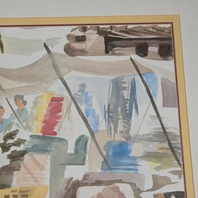 LOT 506B: Artist Signed Framed Print Depicting a Lively Market Scene