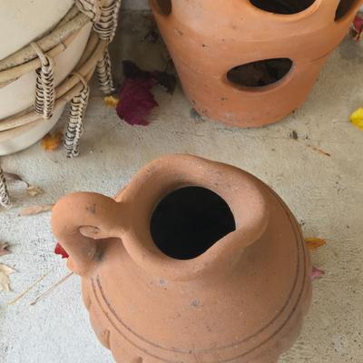 LOT 561O: Variety of Planter Pots, Plant Stands, and Cast Iron Lattice Basket Planters
