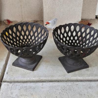 LOT 561O: Variety of Planter Pots, Plant Stands, and Cast Iron Lattice Basket Planters