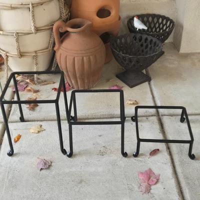 LOT 561O: Variety of Planter Pots, Plant Stands, and Cast Iron Lattice Basket Planters