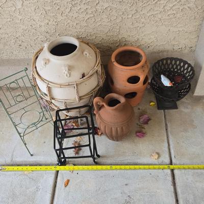 LOT 561O: Variety of Planter Pots, Plant Stands, and Cast Iron Lattice Basket Planters