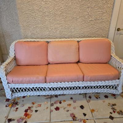 LOT 565O: Wicker Couch and Chair with Cushions