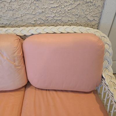 LOT 565O: Wicker Couch and Chair with Cushions
