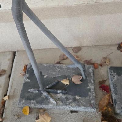 LOT 566O: Heron Statues , Cement Planter, and Metal Planter Bowl