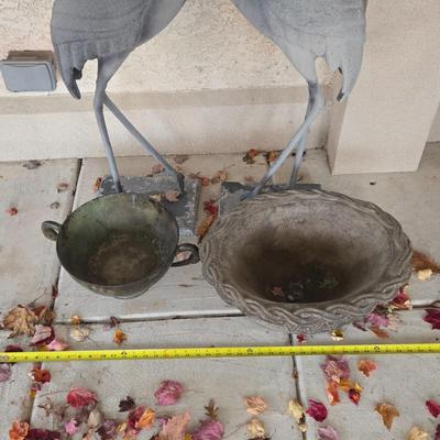 LOT 566O: Heron Statues , Cement Planter, and Metal Planter Bowl