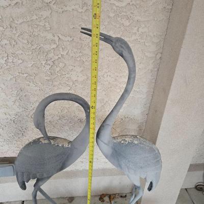 LOT 566O: Heron Statues , Cement Planter, and Metal Planter Bowl