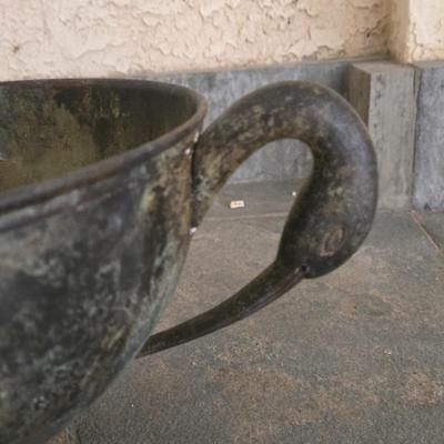 LOT 566O: Heron Statues , Cement Planter, and Metal Planter Bowl