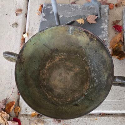 LOT 566O: Heron Statues , Cement Planter, and Metal Planter Bowl