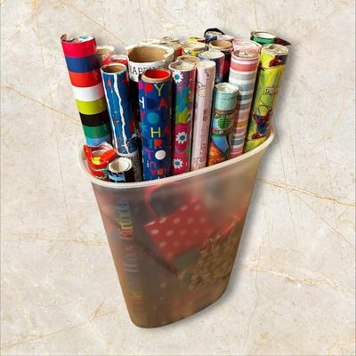 Sale Photo Thumbnail #317: Tub Chock Full of Wrapping Paper Rolls- different purposes, see pics - tub has a broken handle and side piece.