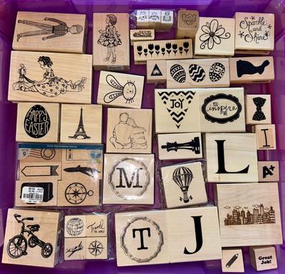 Large Wooden Rubber Stamp 43 Piece Lot
