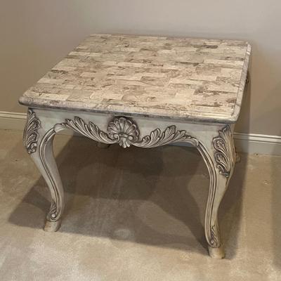 LOT 528L: Square Stone Top Side Table